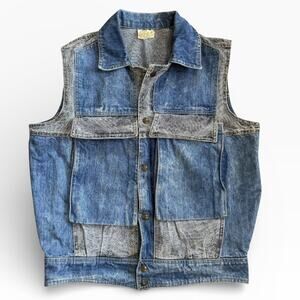 Vintage 80s Denim Vest Mens Small Cowboy Western Grunge Jean